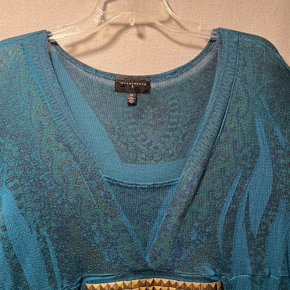 Blue-Green Marbled Sweater Blouse with Brass Stud Detail by Investments in 2X - Picture 5 of 14